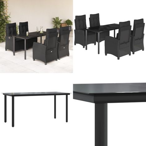 5-tlg. Garten-Essgruppe mit Kissen Schwarz Poly Rattan - Gartentisch - Gartenstuhl (1/5)