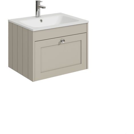 Balterley Butterton 600mm Wall Hung 1 Drawer Unit with Stone Basin 1 Tap Hole - Pebble Grey (1/4)