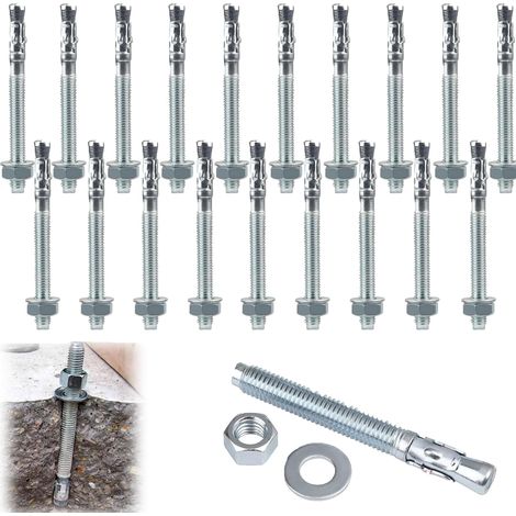 Cheville à expansion M8, cheville lourde pour charges lourdes en métal M8, ancrage béton galvanisé, vis d'ancrage en acier galvanisé pour garde-corps, fenêtres, façades-rideaux, machines, poutres – 20 (1/5)