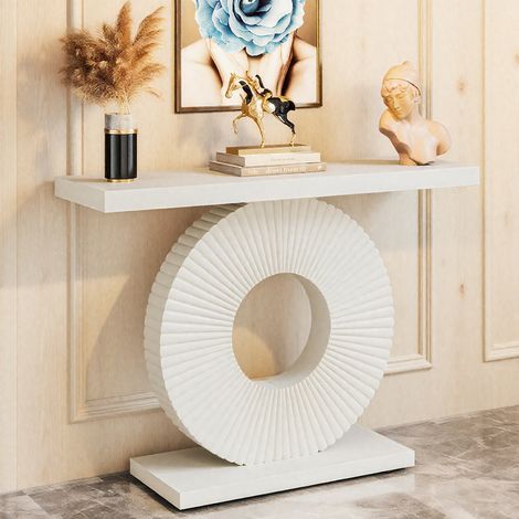 Konsole mit rundem Fuß, 100 × 30 × 79 cm, für Wohnzimmer, Flur, Schlafzimmer, Weiß