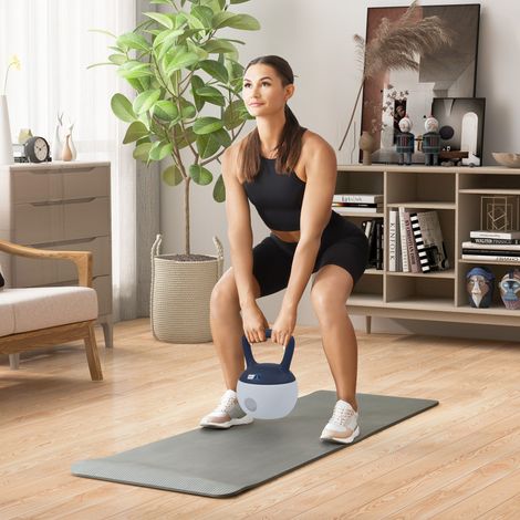 Kettlebell da 10 kg - Collaborazione Aosom.fr x FFHandball - manubrio con impugnatura antiscivolo, grigio e blu (1/5)