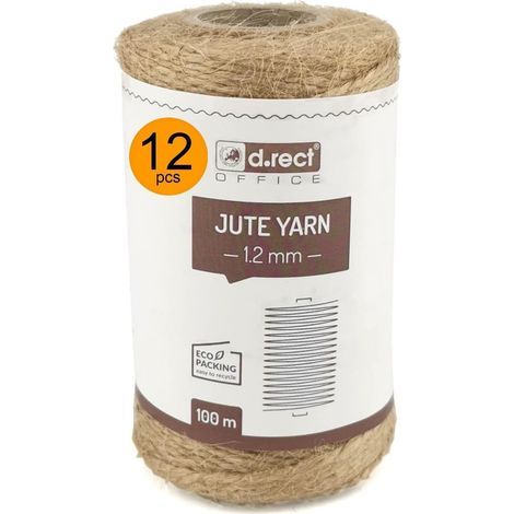 Packung mit 12 Juteschnüren, 100 m, 1,2 mm, Naturfaser, für Verpackungen, Bastelarbeiten und Blumendekoration (1/5)
