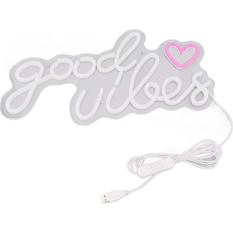 Enseigne lumineuse LED « Good Vibes » en acrylique, alimentée par USB, à suspendre au mur. Décoration murale néon pour bar, fête, mariage, chambre. (1/5)