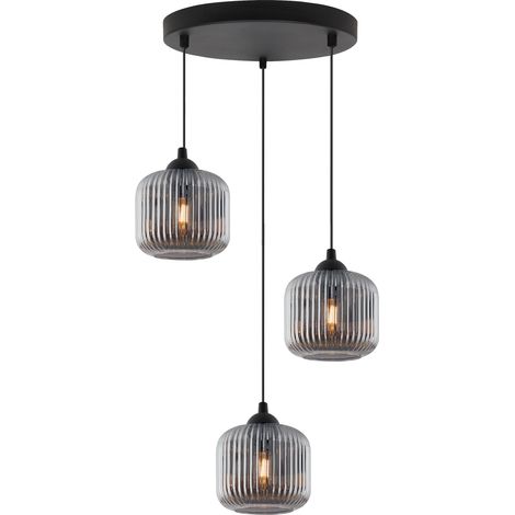 SUSPENSION RIFFLE NOIRE À 3 ABAT-JOUR PLATS EN GRAPHITE CYLINDRE E27