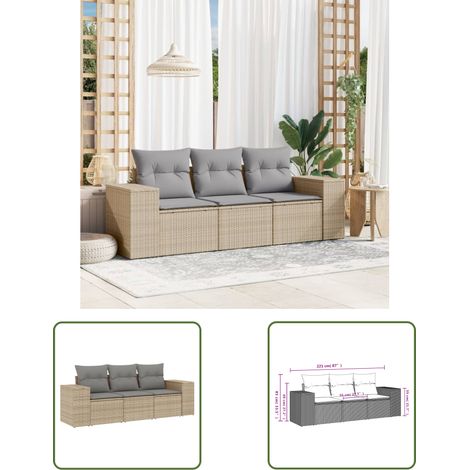 The Living Store 3-tlg. Garten-Sofagarnitur mit Kissen Beige Poly Rattan - Gartensofas - Outdoor Möbel - Gartenmöbel Set - Rattan Gartenmöbel - Lounge Set (1/3)