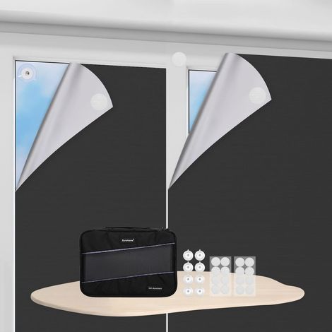 Store enrouleur occultant à découper, 100 % Blackout, Tissu occultant, 1.45 mx1 m, Noir, Avec bande Velcro, Tissus respectueux de l'environnement pour fenêtre de toit, fenêtre, porte (1/5)
