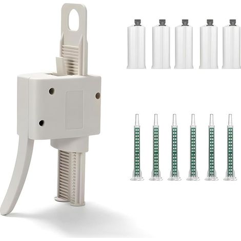 Ab Pistolet à colle époxy avec poignée et colle mélangée, distributeur de colle à 2 composants, rapport 1:2, avec 5 buses de mélange, 5 tubes de mélange de colle, rechargeables, 50 ml (1/5)