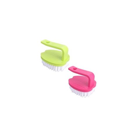 Lot de 2 Brosses à Légumes, 8x7x6,5cm en Polypropylène PP avec Poils Rigides Manche pour Pommes de Terre Carottes et Fruits (Rouge et Vert) (1/5)