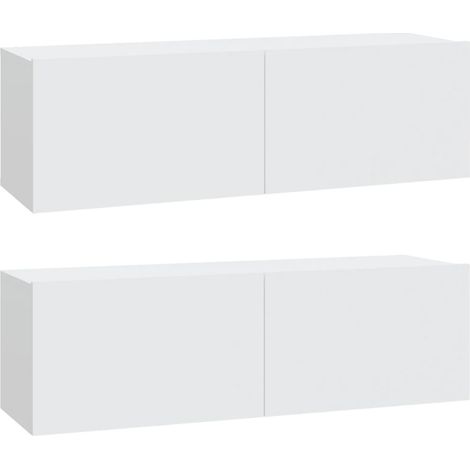 Mobili TV a parete scaffale per televisione multimediale credenza televisione sala da pranzo soggiorno camera da letto 2 pezzi 100 x 30 x 30 cm derivati del legno bianco 020028898