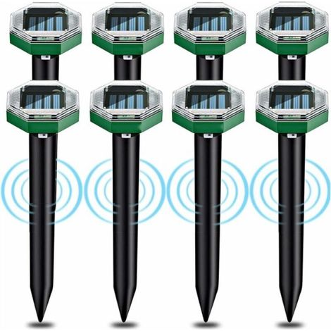 Ultraschall-Maulwurfsvertreiber – 8-teiliges Set – IP65 wasserdicht – 7500 Quadratfuß Reichweite – Solarzellen