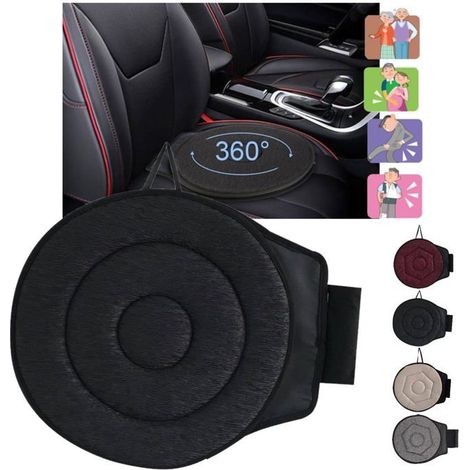 Coussin de siège auto pivotant à 360°, Coussin de siège pivotant, Coussin antidérapant, Coussin de siège pivotant (Noir) (1/4)