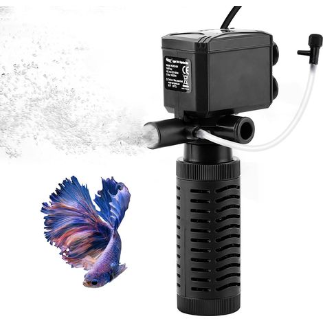 Filtre Intérieur Aquarium, Pompe d'aquarium 6W 15W 20W, 4 en 1 Filtre Pompe Aquarium, Oxygène de Circulation Filtration, pour l'eau Douce et l'eau salée 18-189L (6W (400L/H, 18-50L))