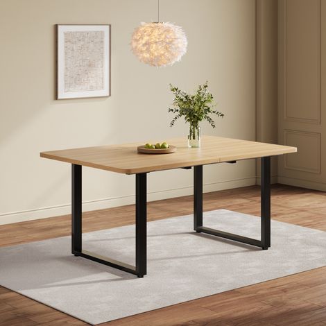 Mesa extensible 140/180/220 x 80 cm, 6 a 10 personas, MDF color roble, patas de metal DESVIAE (1/5)