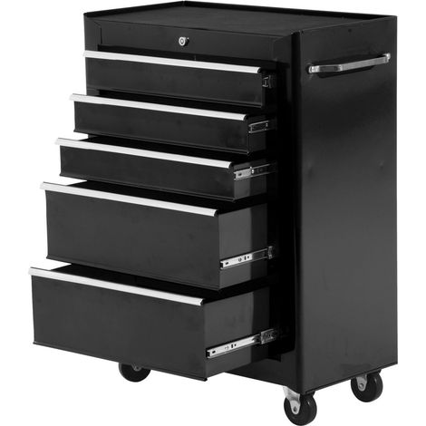 HOMCOM Carrello Porta Attrezzi con Ruote 5 Cassetti con Chiave Nero