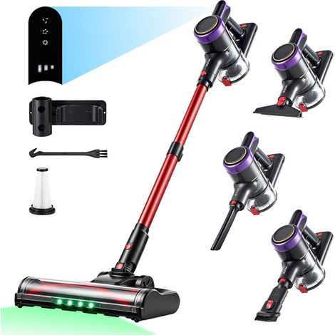Aspirateur Balai Sans Fil 400W 40 kPa Autonomie 45 min avec Écran LED, Aspirateur à Main avec 4 Têtes de Brosse, Rechargeable et Léger, Nettoyeur de Sol pour Sol Dur, Tapis et Poils d'Animaux (1/5)