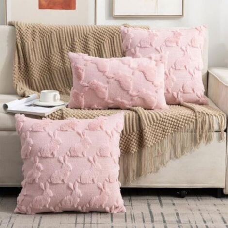 Housse De Coussin - Fausse Fourrure - Motif Lapin En Relief - 45 X 45 Cm - Pour Canapé Lit Chaise - Lot De 2 (1/5)