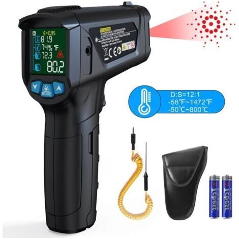 Thermomètre Infrarouge, Pistolet de Température Infrarouge Numérique sans Contact Laser, -50℃ 800℃ avec Émissivité Réglable, Pour Le Barbecue, La Voiture et L'industrie (pas pour l'homme) (1/5)