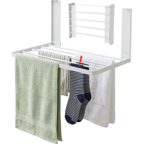 Relaxdays magnetic drying rack, foldable, no drilling, HxWxD: 25x40.5x25 cm, clothes rack, metal, white