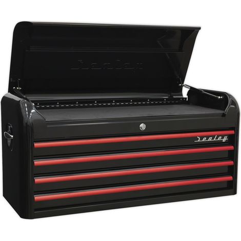 Sealey Topchest 4 Drawer Wide Retro Style - Black with Red Anodised Drawer Pulls AP41104BR