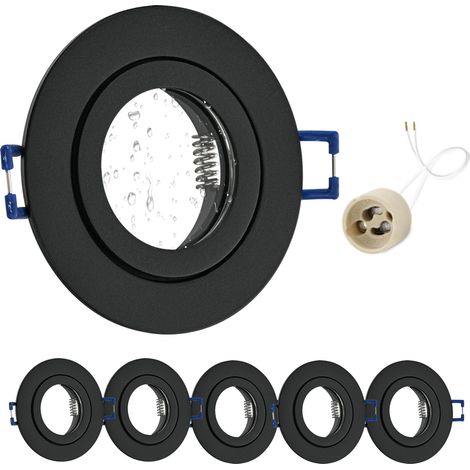 6x Spot LED Encastrable 230V IP44 Cadre Avec Douille GU10, Spots de plafond en Aluminium Noir, Rond plat Spots Salle de bain spot cadre d'encastrement 68mm pour extérieur- intérie (1/5)