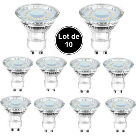 10 ampoules LED GU10 équivalentes à une ampoule halogène de 50 W, 4 W, éclairage blanc lumière du jour 6500 K, faisceau coudé à 120°. (1/4)