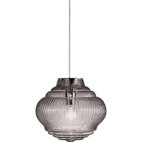 Bonnie Lampada a sospensione in vetro soffiato fumè con lavorazione a rilievo rigadin, struttura in metallo grigio, altezza regolabile 313 cm