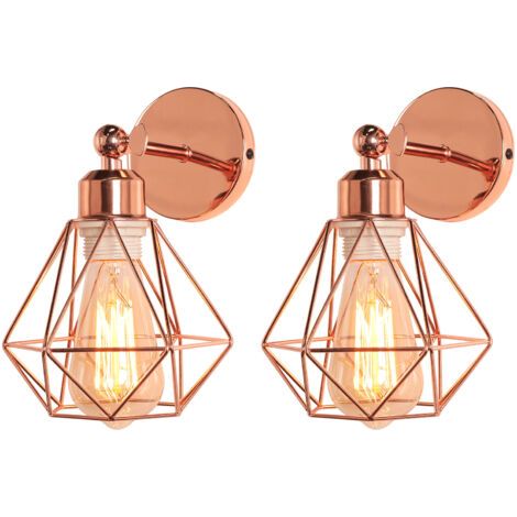 royaluxe- (2X) Applique Murale Rétro Lampe Murale Moderne E27, Angle Réglable (Or Rose), Applique Murale À Cage Métallique, Éclairage D'Intérieur