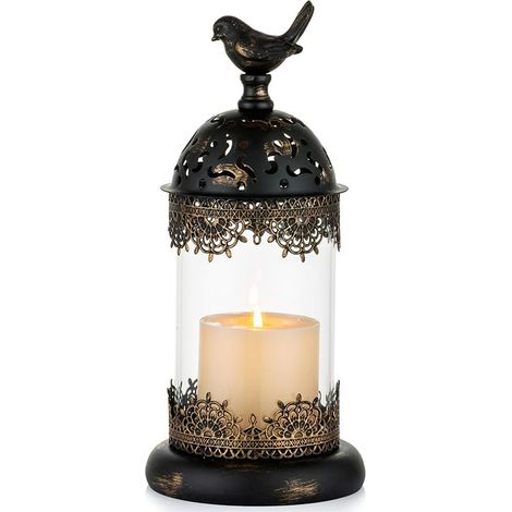 AIDUCHO Porte Bougie Pilier Porte Bougeoirs Ouragan Antique Avec Couvercle En Verre Affichage Bougeoir Noir Rustique Pour La Décoration Dîner Chandelles De Fête Noël À La Maison Mariage - 1 X Petit (1/5)
