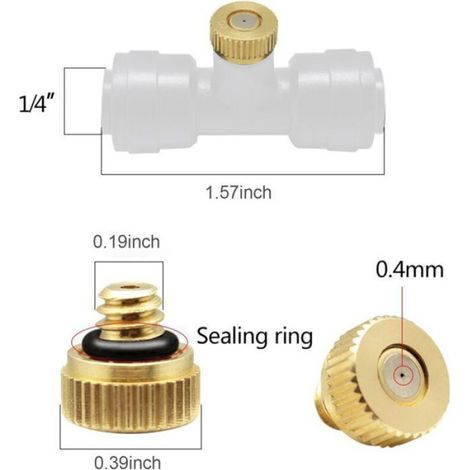 Kit 10 buses brumisation laiton avec raccords T et bouchon, 6.35mm, pour refroidissement extérieur jardin terrasse (1/5)