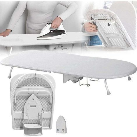 Table à repasser pliable, planche à repasser planche à repasser petite table pliable repassage rapide et facile cadre creux rotatif avec support en fer housse en coton lavable amovible 8933 cm blanc (1/5)