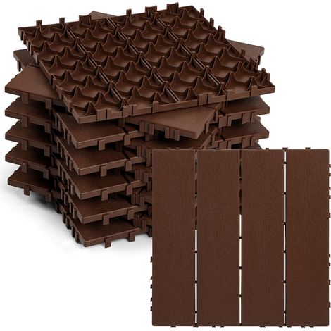 TolleTour Lot de 55 dalles de terrasse 5 m², 30 x 30 cm 4 Lattes, dalles en plastique, Dalles clipsables Marron (1/5)