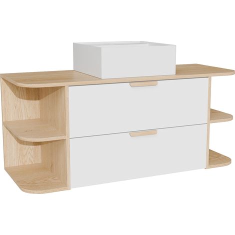 Mobile per lavabo sospeso con nicchie e lavabo da appoggio quadrato Bianco e naturale chiaro L 120 cm - AVORELI (1/5)
