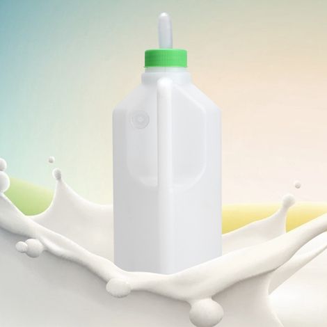 Biberon en plastique blanc de 850 ml pour l'abreuvement des veaux, avec embout en silicone et abreuvoir pour veaux. (1/5)
