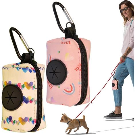 Distributeur de sacs à déjections canines, lot de 2 accessoires pour animaux avec mousqueton - Sacs et accessoires pour friandises (1/5)