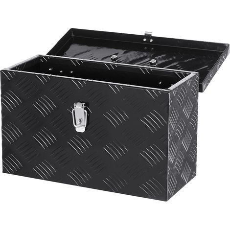 VEVOR Boite a outils pour camion en aluminium 406 x 190 x 254 mm, coffre de benne de pick-up verrouillage, plaque a rayures, avec poignee superieure et cles pour remorque camping-car camionnette, noir