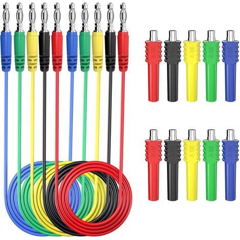 Magnetic test lead set, 4 mm banana to banana plug test leads with magnetic connectors, flexible jumper test lead set in 5 colors