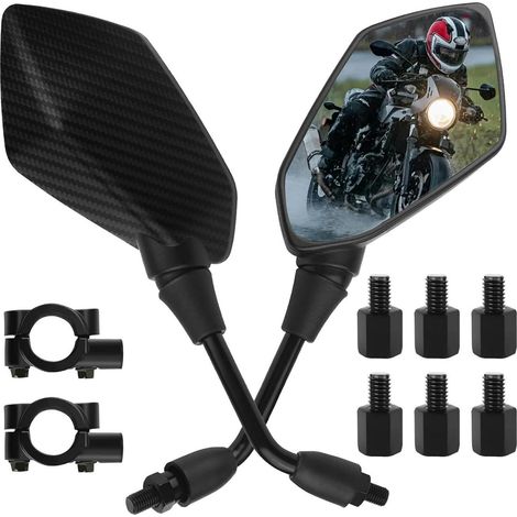 Motorrad Spiegel Set 360° drehbar, Kohlefaser Optik, 8/10mm Gewinde, universell für Roller & Moped (1/5)