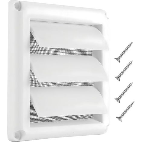 100mm Plastic Ventilation Grille with 3 Automatic Shutters, Air Vent Grille with Mobile, Insect Protection and Anti-Dust for Wall and Ceiling (1/5)