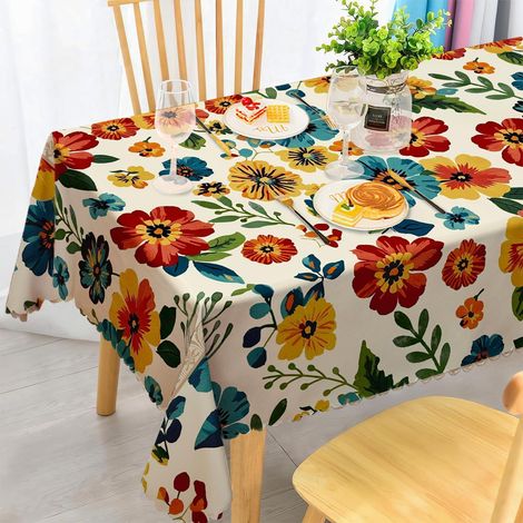 Rechteckige Tischdecke 140x240 cm, wetterfest, Vintage Wildblumen, Polyester