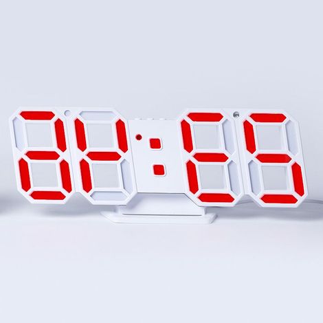 Réveil numérique 3D – Horloge murale LED avec affichage de l'heure, luminosité automatique (3 niveaux), fonction snooze, date et température – Veilleuse moderne – Rouge (1/5)