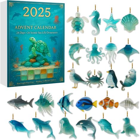 Calendrier De Lavent - Figurines Marine Life En Acrylique - 24 Pièces - Décoration Suspendue Pour Compte À Rebours De Noël (1/5)