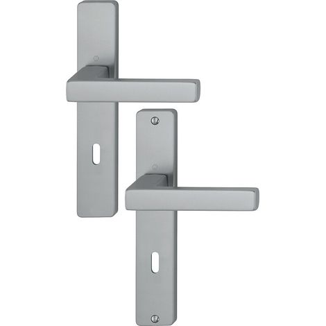 Béquille double sur plaque entraxe 195 mm ligne Toulon clé L inox brossé F9 pour porte épaisseur 58-67 - HOPPE