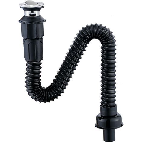 Tuyau de vidange en S pour tuyau d'évacuation pour lavabo évier Tuyau d'évacuation des eaux usées Siphon en acier inoxydable pour salle de bains Siphon de plomberie Tuyau tuyau d'évacuation(Noir) (1/5)