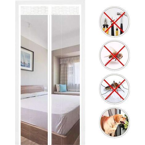 Moustiquaire de Porte Magnétique Fermeture Automatique Rideau Porte Anti insectes avec Aimants Sans Perçage (120x220cm, Blanc) (1/5)