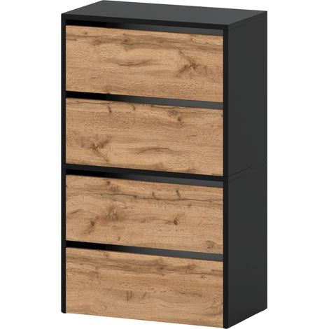 Meuble à chaussures debout 60 cm – Noir chêne Wotan – 4 étagères – Panneau laminé résistant à l'humidité – Montage facile (1/5)