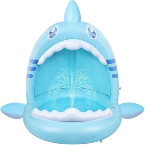 Baby pool with cover, shark paddling pool for toddlers, inflatable children's pool with water sprinkler (1/5)