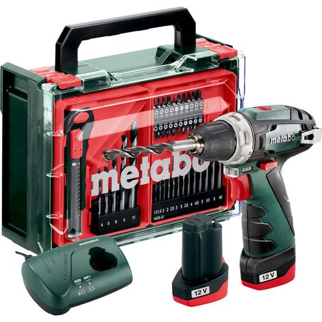 Metabo Akku-Bohrschrauber PowerMaxx BS Basic Set, 2x 2,0 Ah + Ladegerät + Mobile Werkstatt