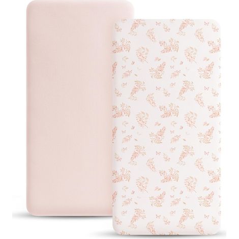 Cododo Fitted Sheet 70 x 140 cm Set of 2 Microfibre Breathable Elastic Baby Sheets, Suitable for Baby Beds, Travel Beds and Strollers (Pink Flowers, 140 x 70 cm) (1/5)