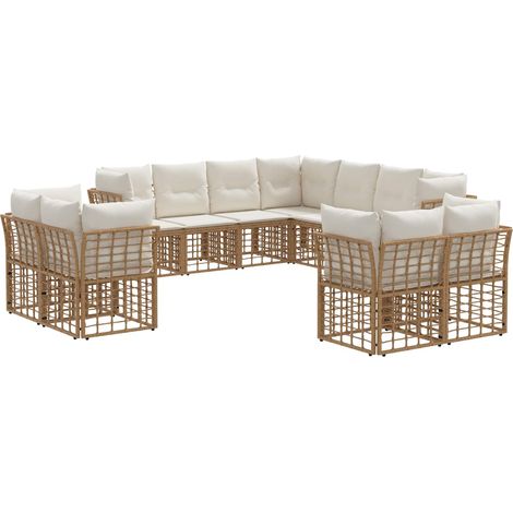Set di divani da esterno Naturale e Bianco Crema Poliestere vidaXL