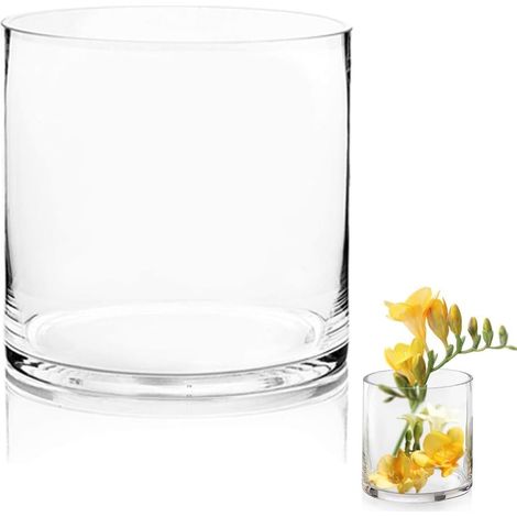 Petit vase en verre pour fleurs, vase cylindrique en verre transparent de 15 cm de diamètre, vase moderne pour salon, 15 x 15 cm. (1/5)